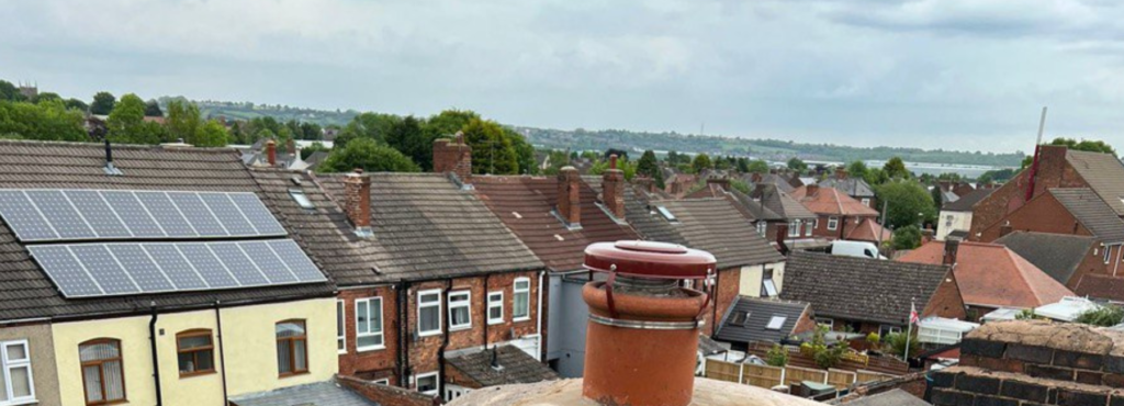 This is a photo taken from a roof which is being repaired by LS Roofing Wendover, it shows a street of houses, and their roofs